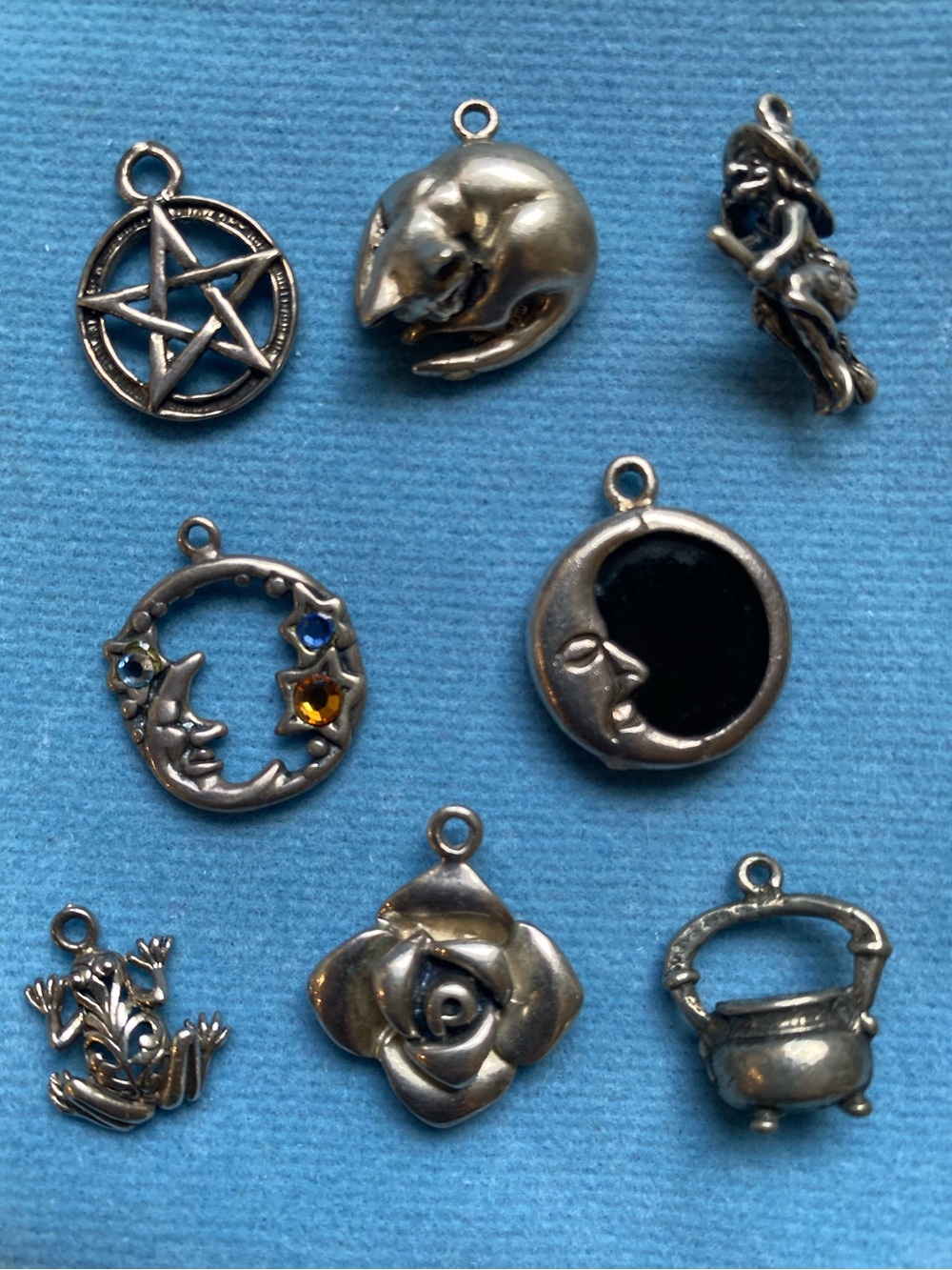 Set of 8 Sterling Silver Witchy Charms